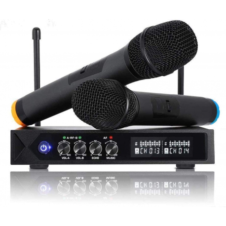 Universal LCD Dual Channel 2 Mic Professional Handheld UHF KTV Karaoke Wireless Microphone