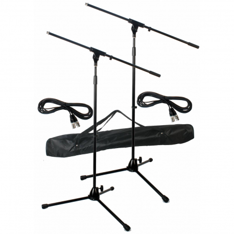 TWIN MICROPHONE STAND KIT INC 2X 6M XLR LEADS & CARRY CASE