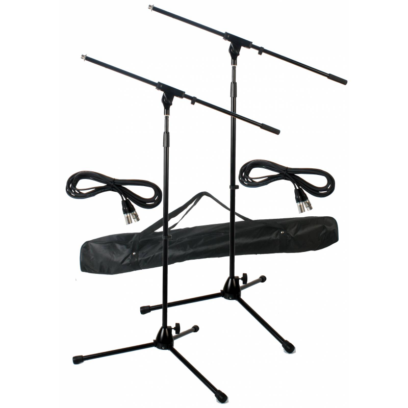 TWIN MICROPHONE STAND KIT INC 2X 6M XLR LEADS & CARRY CASE The